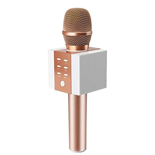 TOSING 008 Microfono Karaoke Bluetooth wireless, volume maggiore 10W, più basso, 3-in-1 Microfono portatile con doppio altoparlante per Android/PC (Oro rosa)