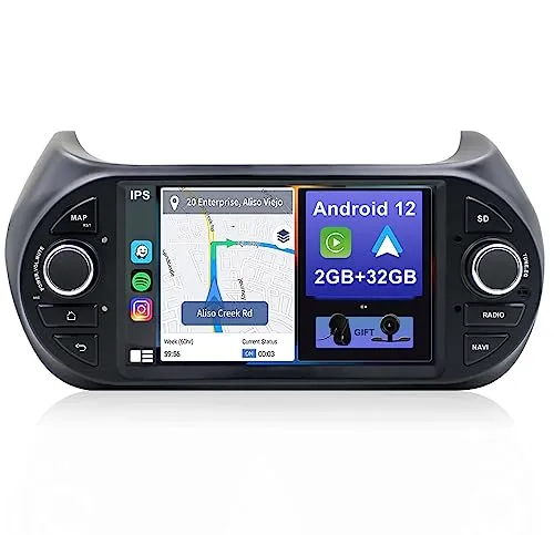 YUNTX Android 12 2 Din Radio con navigazione per Fiat Fiorino/Qubo/Citroen Nemo/Peugeot Bipper: [Integrato CarPlay/Android Auto/DSP/GPS]-IPS 2.5D Touch screen-DAB/Bluetooth 5.0/Controllo del volante