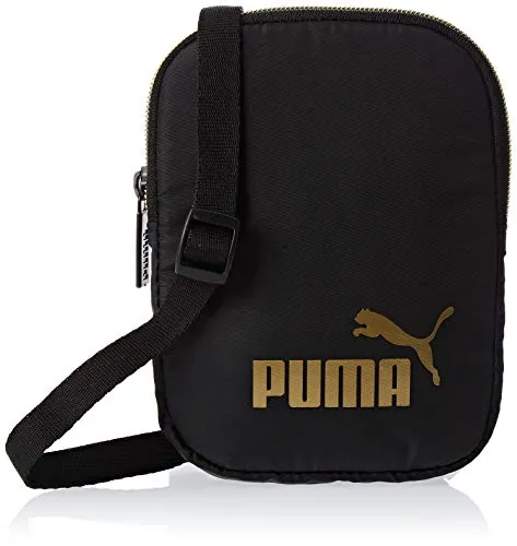 PUMA Wmn Core Seasonal Flat Portable, Borsa a Tracolla Donna, Black-Gold, OSFA