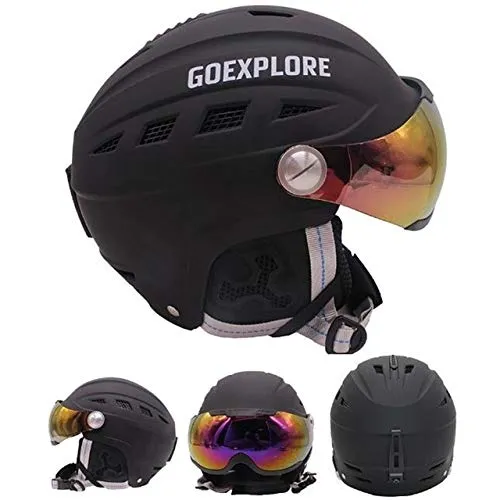 Casco da Sci, con La Visiera Semicoperta Sport Esterno di Snowboard Skate Caschi, Pattino del Casco, Crash Neve Caschi, Colore Nero,A,L