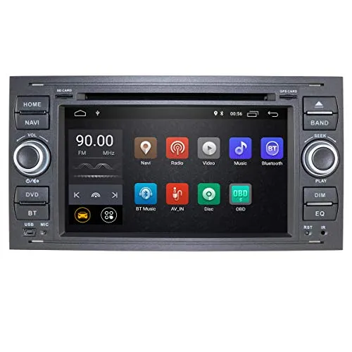 Android 10 Autoradio Double Din con sistema operativo per Ford C-Max/Connect/Fiesta/Focus, lettore DVD integrato + supporto telecomando Mirror-link Bluetooth WiFi 4G EQ DVR SWC RDS (Nero)