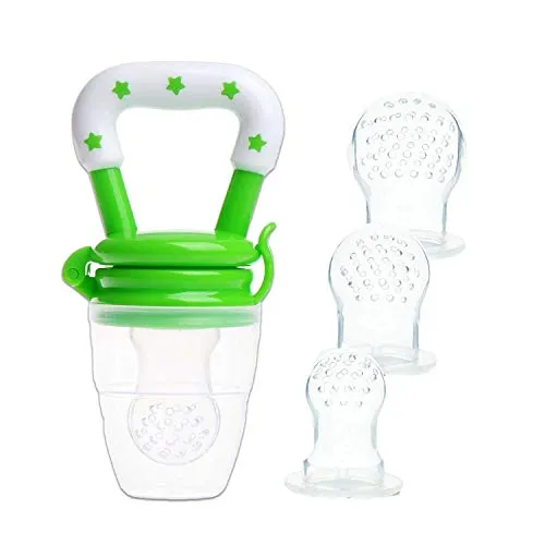 Ciuccio per Frutta, Yisscen Ciuccio per Alimenti/Frutta per Bambini Include i Sacchetti in Silicone di 3 le Taglie (S, M, L) - Alimentatore di Alimenti Freschi per Neonati (Verde)