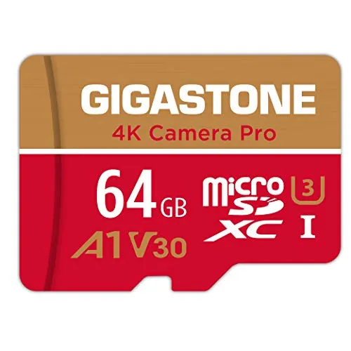 Gigastone Scheda di Memoria Micro SDXC da 64 GB, 4K Telecamera Pro Serie, A1 U3 V30, Velocità Fino a 95/35 MB/s. (R/W) con Adattatore SD. Specialmente per Telefono, Videocamera, Tablet, Gopro, Switch