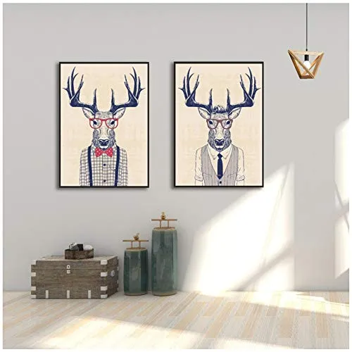 YANGYANGFBH Quadri e Stampe astratte Moderne Arte murale Pittura su Tela Mr Deer Immagini Decorative da Parete per Soggiorno -50x70cm Senza Cornice