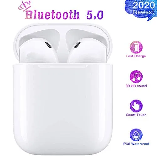 Auricolari wireless Bluetooth 5.0 con microfono e scatola di ricarica per ridurre il rumore, compatibili con iPhone Airpods/cuffie Samsung/Huawei