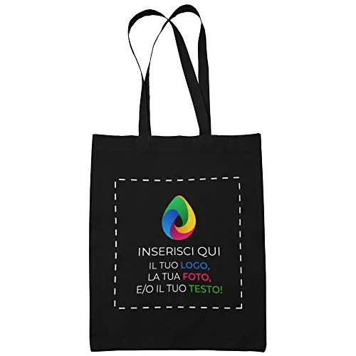 Teetaly Borsa Shopper Personalizzata Pz. 1- Stampa su Cotone 140gr, Manici Lunghi da 67cm, Formato 38x42, 10lt, Nera