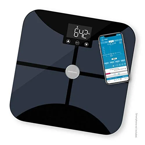 medisana BS 652 connect, Bilancia pesa persona digitale con W-Lan o bluetooth fino a 180 kg misura il grasso corporeo, l'acqua corporea, la massa muscolare, il peso osseo con Smartphone App