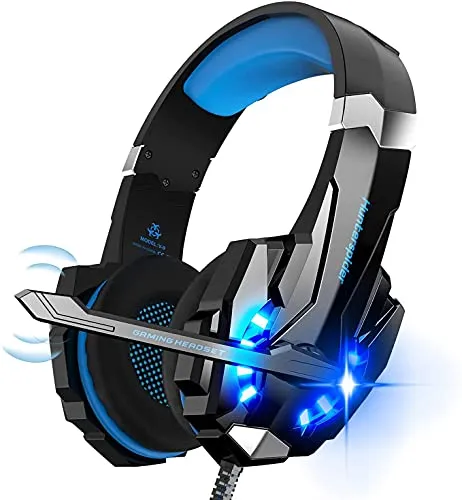 Cuffie da gaming PS4, cuffie da gioco stereo, luce stereo Bass anti-rumore, LED con jack da 3,5 mm, compatibile con PS4/PS5/Xbox One/PC/Mac (G9000- Blue)