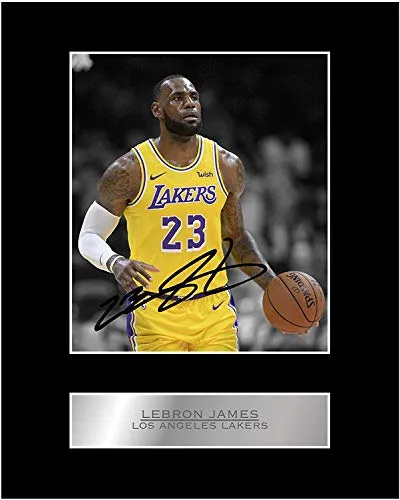 Stampa fotografica con autografo stampato di Lebron James dei Los Angeles Lakers, n. 05, montata su espositore, NBA, idea regalo
