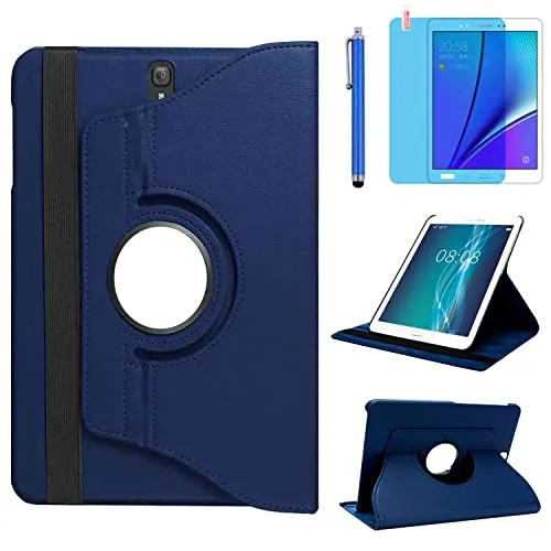 Custodia per Samsung Galaxy Tab S3 9.7 pollici 2017 (SM-T820 SM-T825) - Rotazione di 360 gradi Custodia protettiva completa per supporto,Con Penna Stilo, Pellicola Per Schermo (Deep Blue)