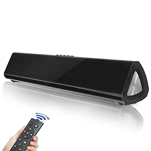 Mini Soundbar Bluetooth 5.0 Wireless 16'' con Fityou Altoparlante Microfono Incorporato da 20 W, Altoparlanti per Computer Alimentati Tramite USB per TV/PC/Laptop con Telecomando, Nero