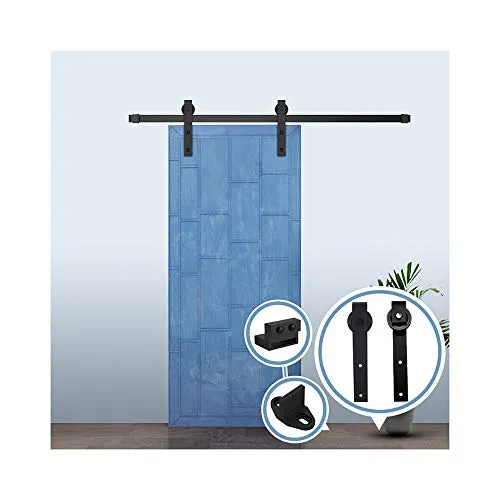 6.6FT/200cm Binario per Porta Scorrevole Kit Porta Fienile Scorrevole,Nero Ruote J-Forma