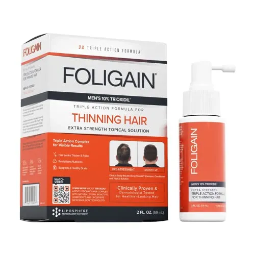 Foligain – Soluzione topica con trioxidil al 10%, per uomo, trattamento anticaduta, stimola la ricrescita dei capelli, 59 ml