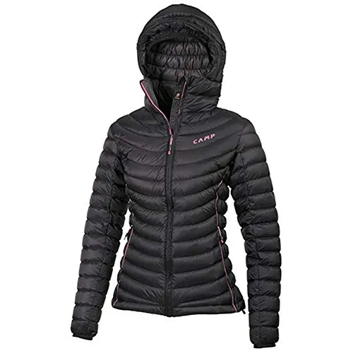 C. A.M.P. Camp ED Protection Jacket Lady - Giacca Piumino Donna con Cappuccio Nero Grigio Antracite Rosa (XL)