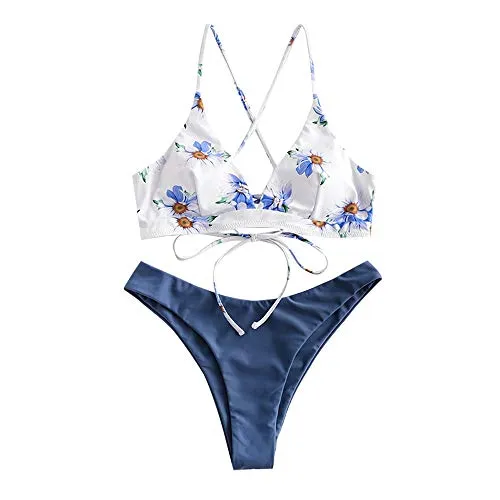 ZAFUL Bikini Set Imbottito con Spalline Incrociate Slip Stampa Floreale per Donna