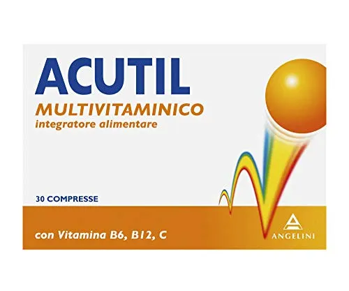Acutil Multivitaminico, Integratore Alimentare con Minerali, Fosfoserina, Vitamina B12, B6 e Vitamina C, Riduce Stanchezza Mentale e Fisica, 30 Compresse