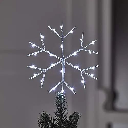 Lights4fun Puntale per Albero di Natale a Forma di Fiocco di Neve con LED Bianchi a Pile per Uso in Interni…