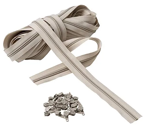 IPEA Cerniera Lampo misura 5# Catena Continua – 10 Metri – Cerniere al Metro in Nylon + 25 Cursori inclusi – Zip – Tagliabile per Cucito, 3 Colori a Scelta, Beige, Larghezza 30 mm