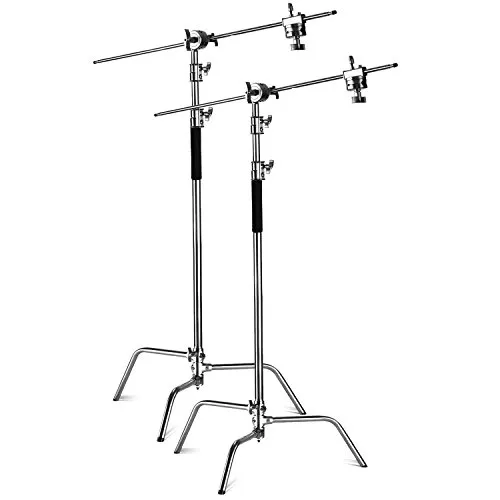 Neewer 100% Acciaio Inossidabile C-Stand (2pz), Pro Heavy Duty Fotografia Light Stand con Braccio di Prolunga da 1,28 m, Testa di Impugnatura, Base Tartaruga per Monolight, Softbox, Riflettore