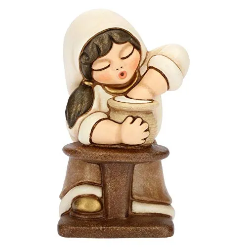 THUN® - Donna Vasaia con Tornio - Versione Bianca - Statuine Presepe Classico - Ceramica - I Classici