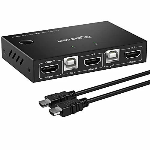 Rybozen HDMI KVM Switch USB 2 Porte,4K @ 30Hz KVM Commutatore 2 in 1 out,1 tastiera, mouse e monitor che condividono 2 computer,Supporto Tasto di scelta rapida…