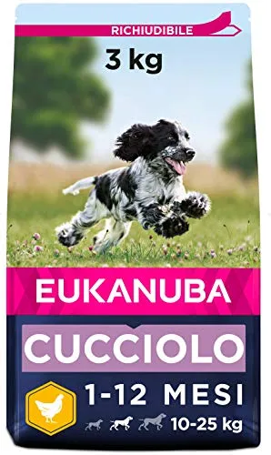 EUKANUBA Alimento Completo per Cani Cuccioli di Taglia Media al Pollo, Brown, 3 kg (Confezione da 1)