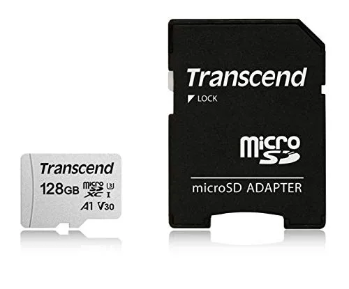 Transcend TS128GUSD300S-AE Scheda di Memoria MicroSDXC 300S, 128 GB, Con adattatore, Imballaggio Apertura Facile