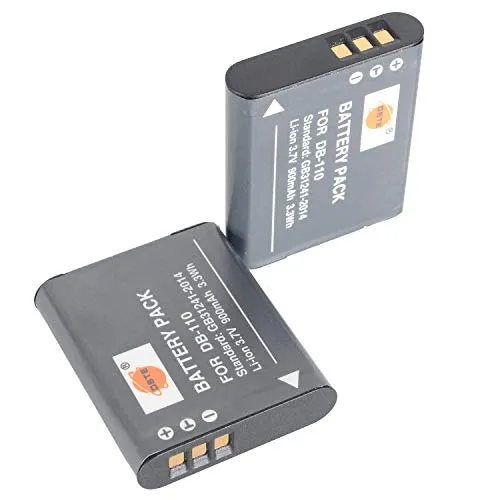 DSTE® 2pcs 3.7V 900mAh DB-110 rechargeable li-ion Batteria Compatibile per Ricoh GR III,Ricoh WG-6,Ricoh G900,Ricoh G900SE Fotocamera