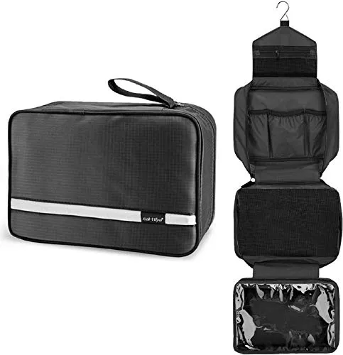 Carttiya Beauty Case da Viaggio, Borsa da Toilette per Donna Uomo Beauty Case Grande Impermeabile, Gancio in Metallo per Appendere, Nero