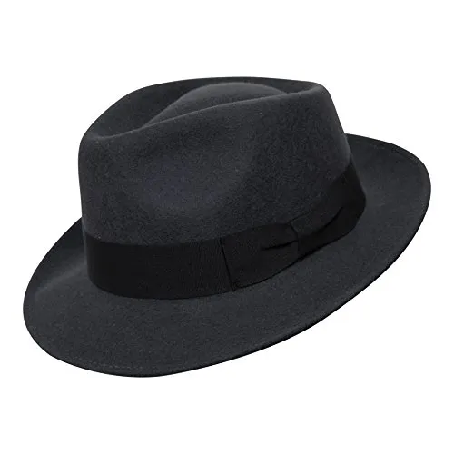 Borges & Scott B&S Premium Doyle- Cappello a Goccia Fedora-100% Feltro di Lana- Ripiegabile in Viaggio- Impermeabile- Grigio Scuro 56cm