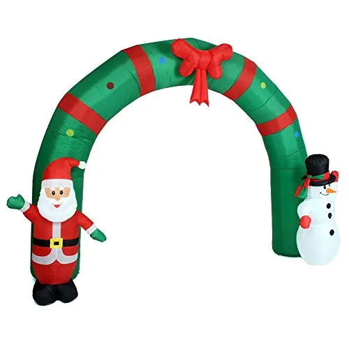 Bakaji Arco Gonfiabile Gigante Natalizio Altezza 240 cm Con Babbo Natale e Pupazzo Di Neve Con Kit Fissaggio Per Esterno Illuminazione LED Protezione IP44 Decorazione Natalizia (240 cm)