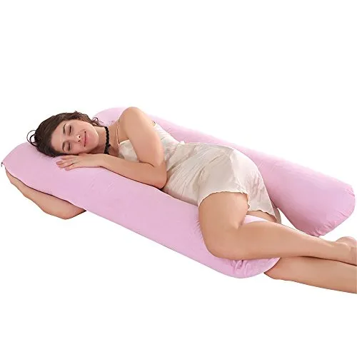 Jian ya NA Full Body a forma di U cuscino gravidanza, maternità laterale per letto, cotone comodo letto sostegno, cuscino da allattamento per bambino, con cerniera copertura del cuscino rosa