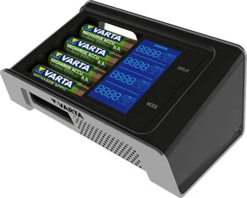 Varta 57675101441 Caricabatterie LCD Veloce per 4 Pile AA/AAA, Include 4 Pile AA da 2500 mAh