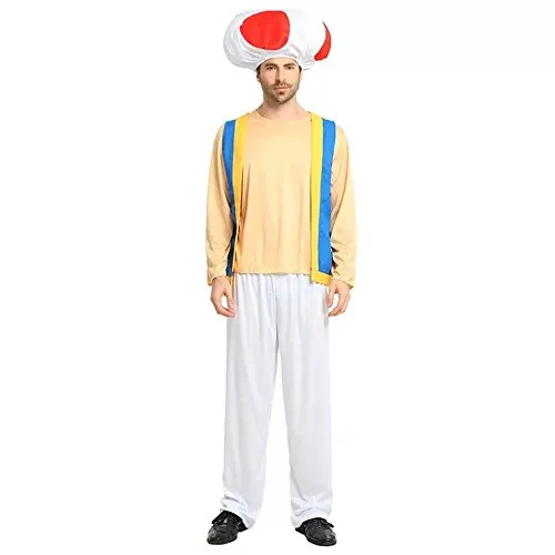 thematys Super Mario Toad Cappello + Pantaloni + Top - Set di Costumi per Adulti - Perfetto per Carnevale e Cosplay - Free Size
