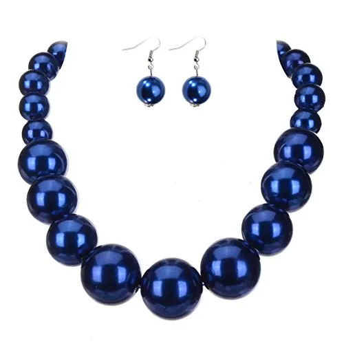 Jerollin Parure di gioielli da donna, composta da collana di perle e orecchini di perle e Altri, colore: Dunkelblau, cod. SJ215130