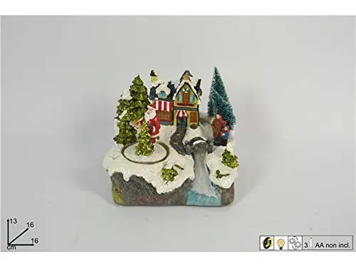 Scenario Babbo Natale con Musica, Luci Movimento Carillon Batteria Natale 13 cm