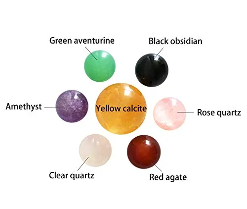 Set di 7 sfere in cristallo naturale realizzate in calcite gialla, ossidiana nera, quarzo rosa, quarzo chiaro, avventurina verde, ametista e agata rossa, pietre per chakra e fengshui