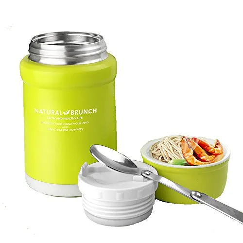 TAMUME 450ml Contenitore Acciaio Inossidabile Portapappa Isolato Termico Ermetico Porta Pranzo, Thermos per Alimenti con Cucchiaio Pieghevole (Verde)