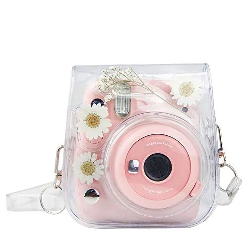 Custodia per fotocamera compatibile con Fujifilm Instax Mini 11 Mini 8 Mini 8 Mini 9 fotocamera compatibile con Instax Mini 11 Mini 8+ Mini 9 (trasparente+fiori secchi)