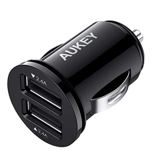 AUKEY Caricabatteria Auto USB, Ultra Compatto, Dual Porta USB 4.8A/24W per iPhone 12 Pro Max/11 Pro Max/XS/XR, iPad, Tablet, Smartphone e gli altri dispositivi USB