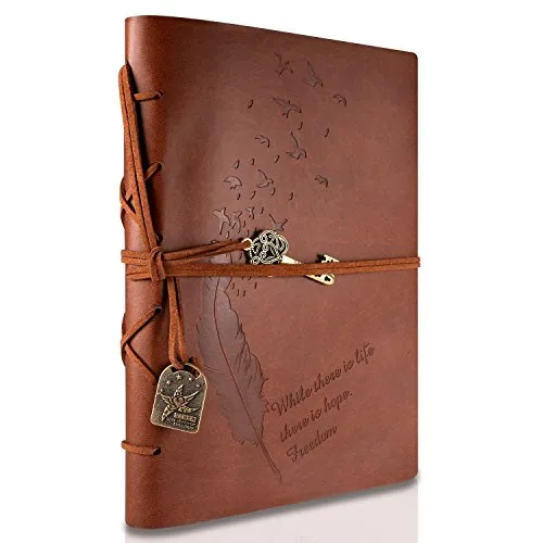 Foonii Retro Notebook copertura del cuoio di chiave magica String 160 Blank Jotter Diario, 15 × 21 cm, A5 (Brown)