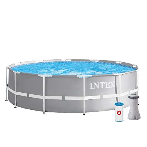 Intex 366X99 Prisma Frame Piscina Fuoriterra Rotonda, Grigio, 366x99 cm