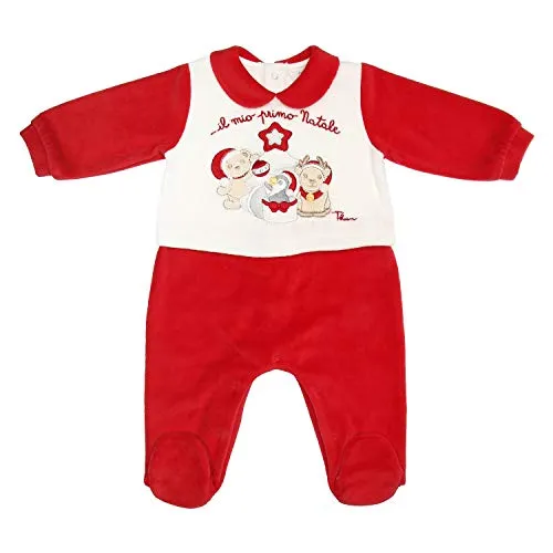 THUN ® - Pagliaccetto Bianco e Rosso Unisex 1-3 Mesi THUN & OVS in ciniglia Il Mio Primo Natale