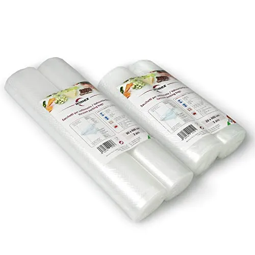 Sacchetti sottovuoto per Alimenti Diverse Misure. BPA Free. Cottura Sous Vide. Super Resistenti: Universali e Adatti a Tutte Le Macchine sottovuoto (Kit 2 Rotoli 20x600 +2 Rotoli 30x600 = 24 Metri)