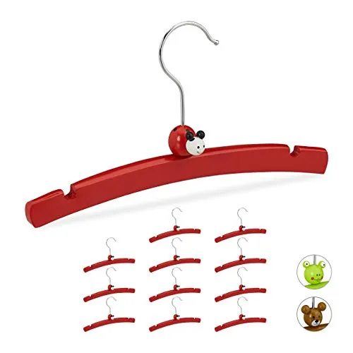 Relaxdays, Set da 12, Grucce per Bambini, Decorazione di Una Coccinella, in Legno Bimbe e Bimbi, per Vestitini, Rosse, Ferro, Rosso