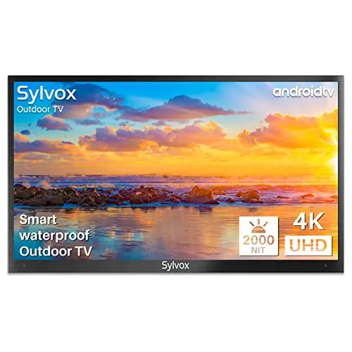 SYLVOX outdoor TV 43 pollici Smart TV 4K HDR 2000nit telecomando vocale Dolby Audio IP55 impermeabile Chromecast, DVB-T2/S2/C DTV/ATV, Bluetooth&Wi-Fi, 10bit 1.07Billion 178° vista Pool Pro Series