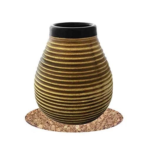 Cebador Yerba Mate, calebassa di colore miele in ceramica con la scritta Yerba mate, circa 350 ml, facile da pulire