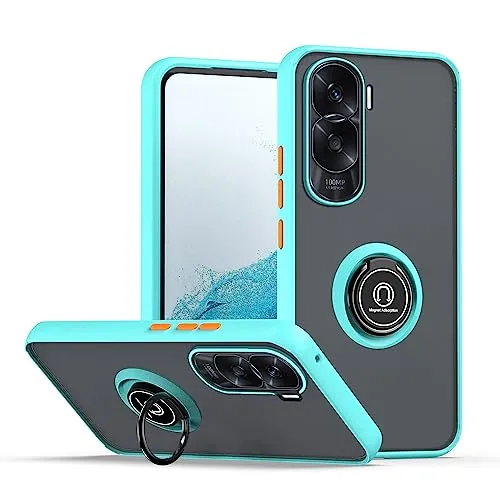 XINYEXIN Cover per Honor 90 Lite 5G, Traslucida Custodia Antiurto Antigraffio con Supporto Anello a 360°, PC + TPU Bumper Case - Blu Cielo