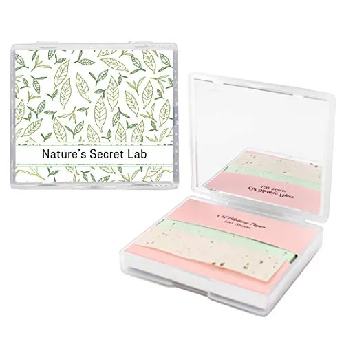 [200 Counts + Mirror Case] Face Oil Blotting Paper Sheets with Makeup Mirror - Green Tea Oil Absorbing Sheets
