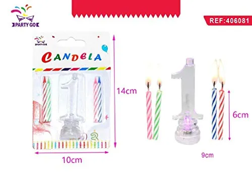 PartyGo- Set 4 Candeline con Base Numero 1 a LED Luminoso Candele Speciali 1° Compleanno, 406081